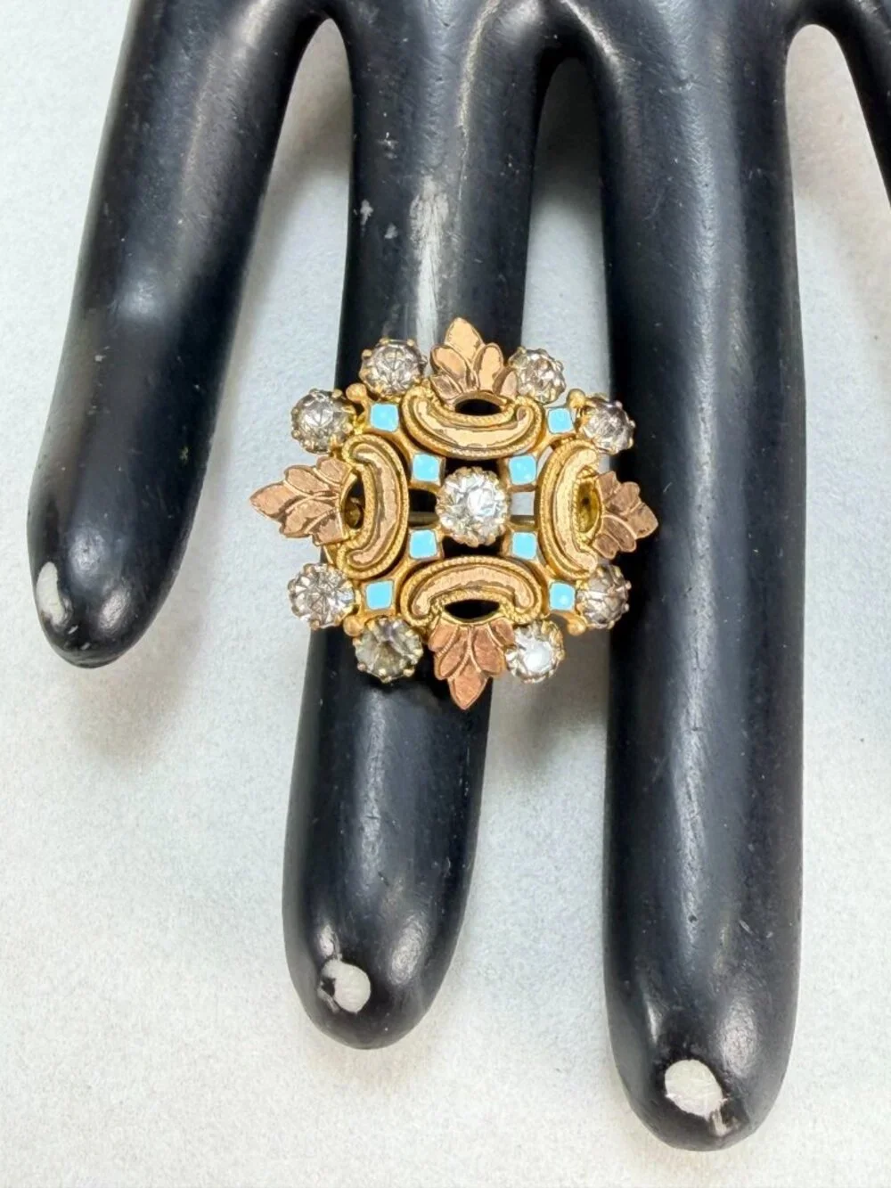 Antique Stunning Gold Filled Enamel Rhinestone Brooch Art Deco Pin